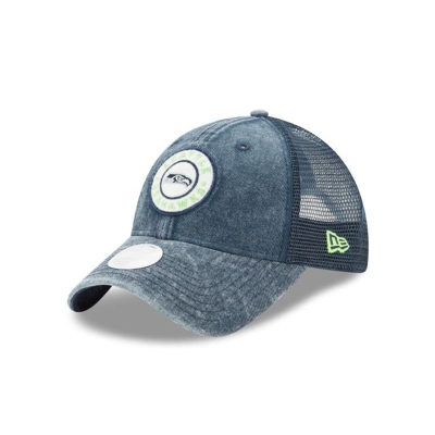 Blue Seattle Seahawks Hat - New Era NFL Perfect Patch 9TWENTY Adjustable Caps USA7691045